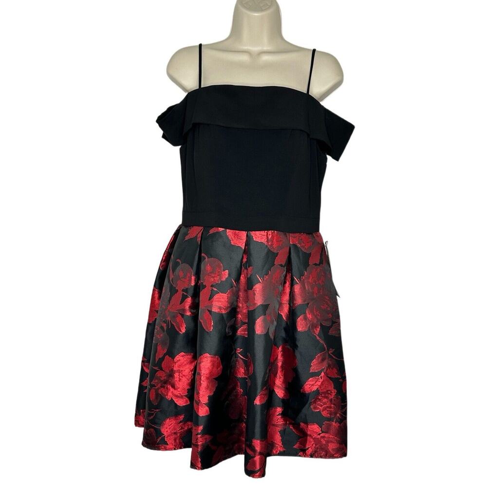 MORGAN & CO Womens Black Floral Cap Sleeve Fit + Flare Dress Juniors Size 11 NWT